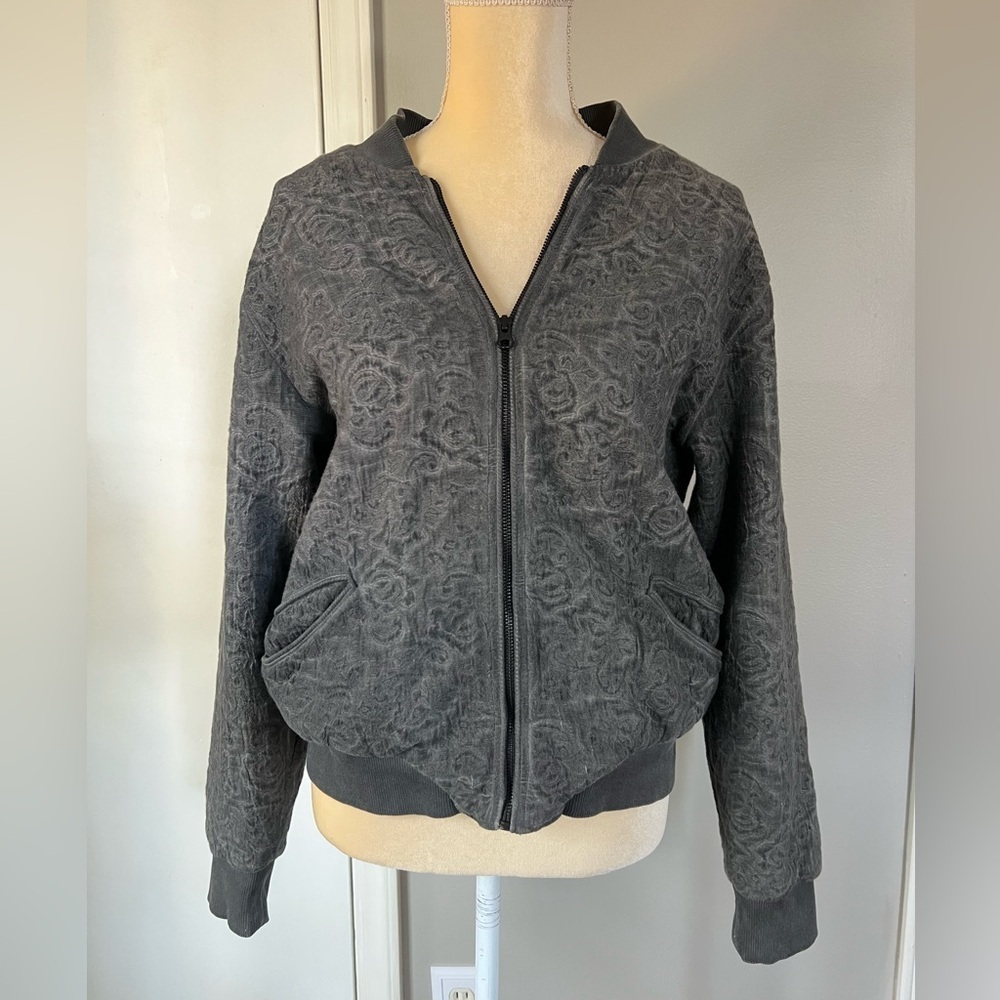 Carbon 2 Cobalt Men’s Dark Grey Thick Rose Printed Grungy Bomber Jacket Size S